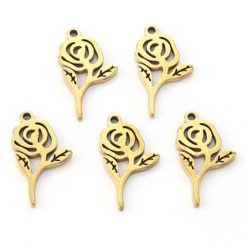 Vacuum Plating 304 Stainless Steel Pendants, Laser Cut, Rose, for Valentine's Day, Golden, 16x9x1mm, Hole: 1mm