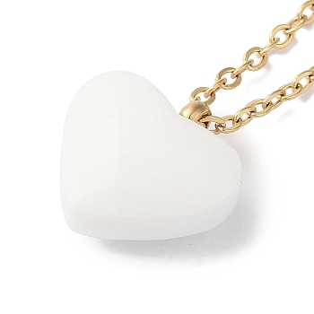 Ion Plating(IP) 304 Stainless Steel Cable Chain White Heart Glass Pendant Necklaces, Golden, 17.91 inch(45.5cm)