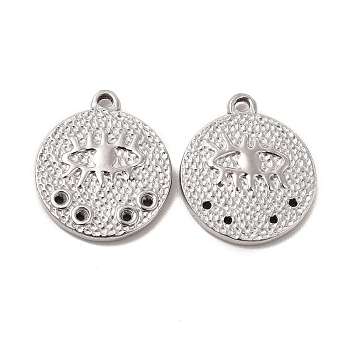 304 Stainless Steel Pendant Rhinestone Settings, Flat Round with Eye, Stainless Steel Color, Fit for Rhinestone: 1.4mm, 21x18x2.5mm, Hole: 1.6mm