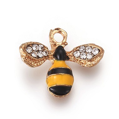Light Gold Colorful Bees Alloy Rhinestone+Enamel Pendants