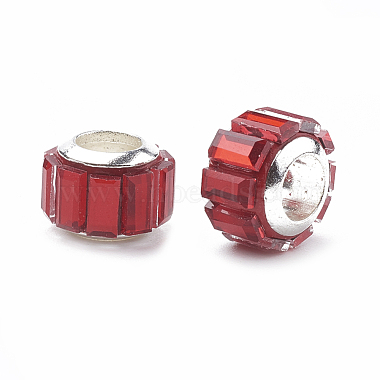 10mm Red Rondelle Glass+Brass Core Beads