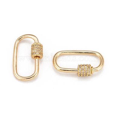 Brass Micro Pave Clear Cubic Zirconia Screw Carabiner Lock Charms(ZIRC-T010-10G)-2