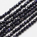 Synthetic Blue Goldstone Beads Strands, Faceted Round, Midnight Blue, , 3mm, Hole: 0.8mm, about 137pcs/strand, 14.5 inch(X-G-A129-3mm-G03)