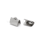 304 Stainless Steel Ribbon Crimp Ends, Glaze, Rectangle, Stainless Steel Color, 9x10.5mm, Hole: 3.3x1.5mm(STAS-WH0035-02B-P)