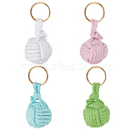 4Pcs Cotton Ball and Wood Beads Keychain, with Golden Iron Findings, Mixed Color, 7.5cm, 4pcs/set(KEYC-DR00003)