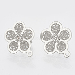 Non-Tarnish 304 Stainless Steel Stud Earring Findings, with Loop, Flower, Stainless Steel Color, 18x15.5mm, Hole: 1mm, pin: 0.7mm(STAS-S079-38B)