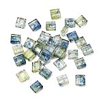 2-Hole Transparent Glass Seed Beads, Antique Style, Square, Blue, 5x5x2mm, Hole: 0.8mm(SEED-S023-30C-33)