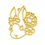 Alloy Open Back Bezel Pendants, For DIY UV Resin, Epoxy Resin, Pressed Flower Jewelry, Rabbit, Golden, 48.5x44x2mm, Hole: 2.5mm(FIND-D025-01G)
