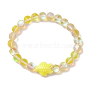 8mm Round Dyed Synthetic Moonstone Beaded Stretch Bracelets, Beach Tortoise Handmade Porcelain Bracelets for Women, Yellow, Inner Diameter: 2 inch(5.2cm), Bead: 8mm, Tortoise: 18.5x15mm(BJEW-JB10308-04)