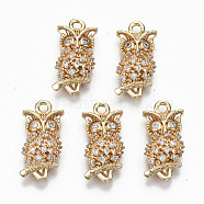 Brass Micro Pave Cubic Zirconia Pendants, Light Gold, Long-Lasting Plated, Cadmium Free & Lead Free, Owl Shape, Clear, 19x9.5x4mm, Hole: 1.6mm(KK-S359-026-RS)