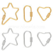 6Pcs 6 Styles 304 Stainless Steel Screw Carabiner Lock Charms, for Necklaces Making, Heart & Star & Oval, Mixed Shape, Golden & Stainless Steel Color, 22~35.5x14~30.5x4mm, Screw: 7x4mm, 1pc/style(STAS-UN0040-79)