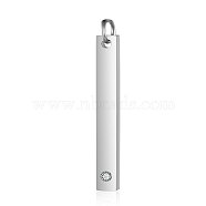 201 Stainless Steel Bar Tag Pendants, with Rhinestone, Rectangle, Crystal, Stainless Steel Color, 32x3.7x1.5mm, Hole: 3mm(STAS-S105-T608D-1-3.7)