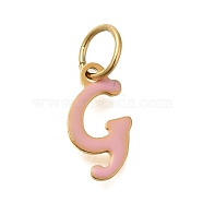 Ion Plating(IP) 304 Stainless Steel Enamel Alphabet Charms, with Jump Ring, Real 14K Gold Plated, Letter G, 12.5x7x1mm, Hole: 5mm(STAS-F308-02G-G)