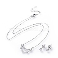 304 Stainless Steel Jewelry Sets, Brass Micro Pave Cubic Zirconia Pendant Necklaces and 304 Stainless Steel Stud Earrings, with Ear Nuts/Earring Back, Twelve Constellations, Clear, Capricorn, 465x1.5mm(SJEW-F211-01H-P)