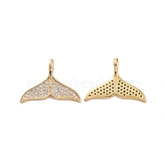 Brass Micro Pave Clear Cubic Zirconia Pendants, Whale Tail Charm, Real 18K Gold Plated, 15x19.5x1.5~4mm, Hole: 4x2.5mm(KK-E068-VC416)