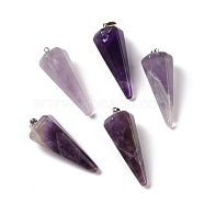 Natural Amethyst Pendants, with Platinum Plated Brass Findings, Faceted, Cone, 35~36x13~14x12~12.5mm, Hole: 2.7x6.5mm(G-G848-01P-02)
