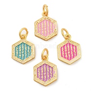 Alloy Enamel Pendants, with Jump Ring, Golden, Hexagon Charm, Mixed Color, 16.5x14x2mm, Hole: 4mm(ENAM-M008-02G)