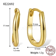 925 Sterling Silver Hoop Earrings, with S925 Stamp, Real 18K Gold Plated, 11x12x1.5mm(AM6700-1)