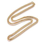 304 Stainless Steel Cuban Link Chain Necklaces, with Lobster Claw Clasps, Golden, 23.4 inch(59.5cm), 5mm(NJEW-L159-02B-G)