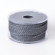 Braided Cowhide Cord, Leather Jewelry Cord, Jewelry DIY Making Material, Slate Gray, 3mm, about 21.87 yards(20m)/roll(WL-I003-3mm-B-11)