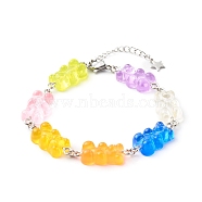 Bear Resin Link Bracelets, with 304 Stainless Steel Findings , Colorful, 7-1/2 inch(19cm)(BJEW-JB06483)