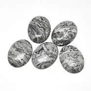 Natural Black Silk Stone/Netstone Cabochons, Oval, 39~40x29~30x5~8mm(G-R004-15A)