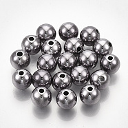 UV Plating ABS Plastic Beads, Round, Gunmetal Plated, 12x11.5mm, Hole: 2mm(CCB-S162-29D-01)