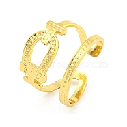 304 Stainless Steel Horseshoe Open Cuff Rings for Women, Golden, 16mm(RJEW-G321-14G)