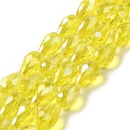 Electroplate Glass Beads Strands, AB Color Plated, Faceted Teardrop, Yellow, 15x10mm, Hole: 1mm, 50pcs/strand, 27.1 inch(EGLA-D015-15x10mm-30-A)