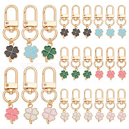 Alloy Enamel Clover Pendant Decorations, with Alloy Swivel Clasps, Mixed Color, 5.1cm, 6 colors, 4pcs/color, 24pcs/set(HJEW-PHE00001)