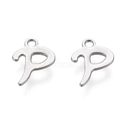 304 Stainless Steel Charms, Laser Cut, Letter, Stainless Steel Color, Letter.P,  11.5x8.5x0.7mm, Hole: 1.5mm(X-STAS-L232-117P-P)