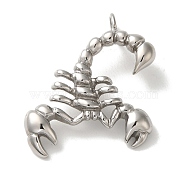316L Surgical Stainless Steel Pendants, Scorpio Charm, Stainless Steel Color, 30x25x4.5mm, Hole: 3mm(STAS-H194-04P)