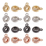 16Pcs 4 Colors Brass Micro Pave Clear Cubic Zirconia Charms, Flat Round Hollow, Mixed Color, 11x8.5x4.5mm, Hole: 1.6mm, Inner Diameter: 3.5mm, 4pcs/color(FIND-YS0001-03)