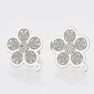 Non-Tarnish 304 Stainless Steel Stud Earring Findings, with Loop, Flower, Stainless Steel Color, 18x15.5mm, Hole: 1mm, pin: 0.7mm(STAS-S079-38B)