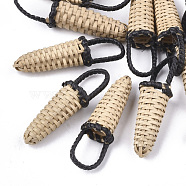 Handmade Reed Cane/Rattan Woven Pendants, For Making Straw Earrings and Necklaces, Basket, Black, 45~60x10~15mm(X-WOVE-T006-101B)