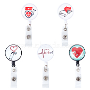 Glass Retractable Badge Reel, Nurse Badge Clip, ID Name Badge Holder, with Iron Alligator Clip, Heart Pattern, Mixed Color, 85mm, Flat round: 43x32x21mm, 5pcs/set(AJEW-FH0001-11)