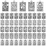 50Pcs 5 Style Zinc Alloy Pendants, Antique Silver, Rectangle with Tarot Cards Pattern, Stainless Steel Color, 23x14x1.5mm, Hole: 1.8mm, 10pcs/style(FIND-DC0001-45)