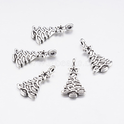 Tibetan Style Alloy Pendants, Lead Free & Cadmium Free, Christmas Tree, Antique Silver, 21x11mm, Hole: 1mm(A0062Y)