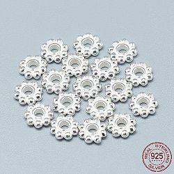 925 Sterling Silver Granulated Daisy Spacer Beads, Silver, 9x2.5mm, Hole: 3mm(STER-T002-98S)