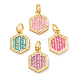 Alloy Enamel Pendants, with Jump Ring, Golden, Hexagon Charm, Mixed Color, 16.5x14x2mm, Hole: 4mm(ENAM-M008-02G)