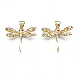 Brass Micro Pave Cubic Zirconia Pendants, with Real 18K Gold Plated Brass Findings, Nickel Free, Autumn Pendants, Dragonfly, Clear, 18x21.5x3mm, Hole: 3x5mm(ZIRC-N039-186A-NF)