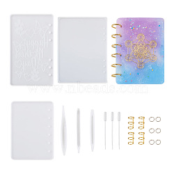 Boutigem 19Pcs DIY Notebooks Making Silicone Molds, Resin Casting Molds, with Iron Loose Leaf Book Binder Hinged Rings and Pens Making Silicone Molds, White, 19pcs/set(DIY-BG0001-32)
