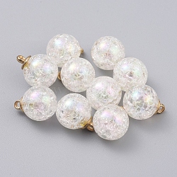 Bubblegum AB Color Transparent Crackle Acrylic  Pendants, with CCB Plastic Pendant Bails, Round, Light Gold, White, 20x15.5mm, Hole: 2mm(GLAA-TAC0002-D09)