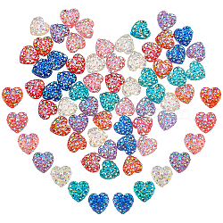 280pcs 7 Colors Plastic Cabochons, Heart, Mixed Color, 12x12x3.5~4mm, 40pcs/color(RESI-CA0001-23)