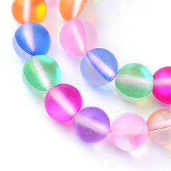 Synthetic Moonstone Beads Strands, Holographic Beads, Dyed, Frosted, Round, Colorful, 12mm, Hole: 1mm, about 30~32pcs/strand, 14~15 inch(G-R375-12mm-A08)