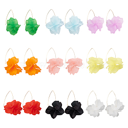 ANATTASOUL 9 Pairs 9 Colors Acrylic Flower Dangle Earrings, Golden 304 Stainless Steel Long Drop Earrings for Women, Mixed Color, 78.5mm, Pin: 0.8mm, 1 Pair/color(EJEW-AN0001-44)