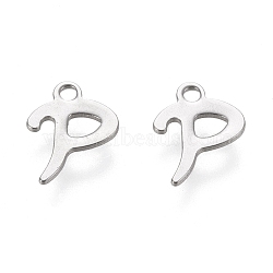 Non-Tarnish 304 Stainless Steel Charms, Laser Cut, Letter, Stainless Steel Color, Letter.P, 11.5x8.5x0.7mm, Hole: 1.5mm(X-STAS-L232-117P-P)