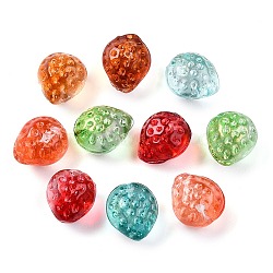 Transparent Glass Beads, Strawberry, with Golden Glitter Power, Half Drilled, Mixed Color, 13~14x11.5~12x10~10.5mm, Hole: 1mm(GLAA-N001-64)