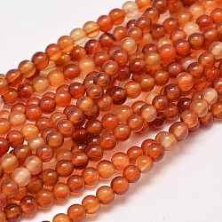 Round Natural Red Agate Bead Strands, Dyed & Heated, 4mm, Hole: 1.2mm, about 95pcs/strand, 14.9 inch(X-G-M257-4mm-26)
