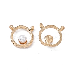Alloy 2 Loop Pendants, with ABS Plastic Imitation Pearl, Round Ring Charm, Golden, 15.5x15.5x5.5mm, Hole: 1.6mm(FIND-A024-42G)